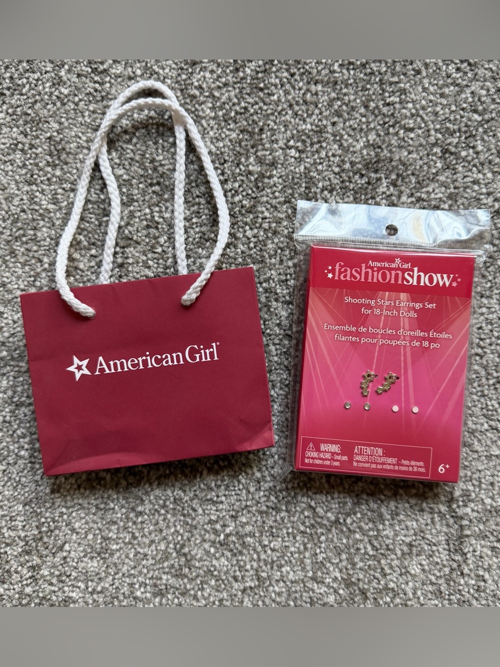 American Girl Shooting Stars Earrings Set for 18-inch Dolls + Doll Shopping Bag